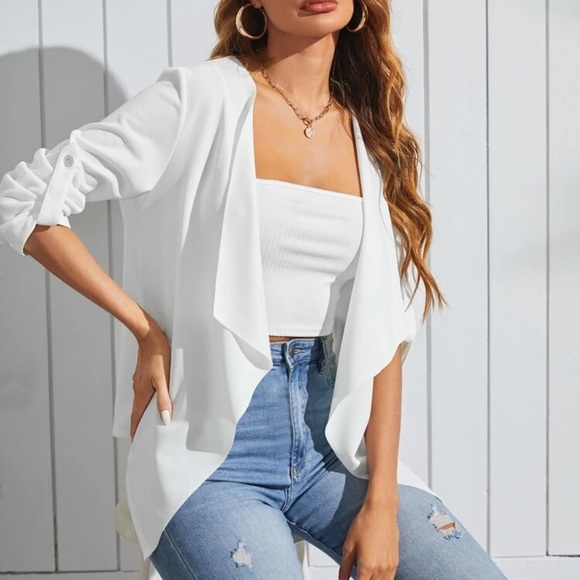 Waterfall open front blazer cardigan roll sleeve - Picture 8 of 16